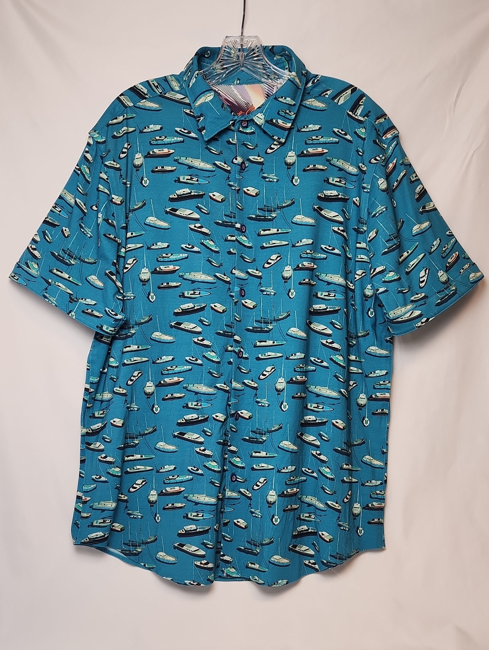 Robert Graham Teal Boat-Print Short-Sleeve Button Down Shirt